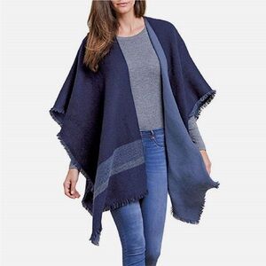 Woolrich blue reversible shawl wrap poncho